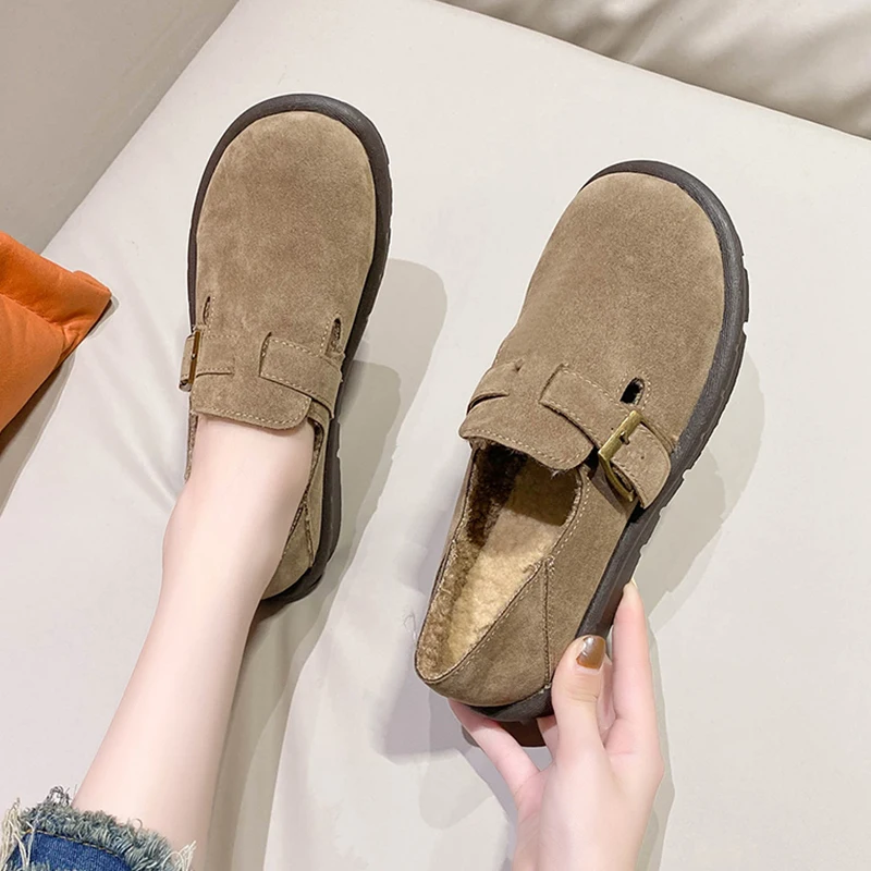 

Туфли женские с мехом, мягкие повседневные кроссовки, лоферы, круглый носок, Мокасины, на шнуровке, Ретро осень, 2023