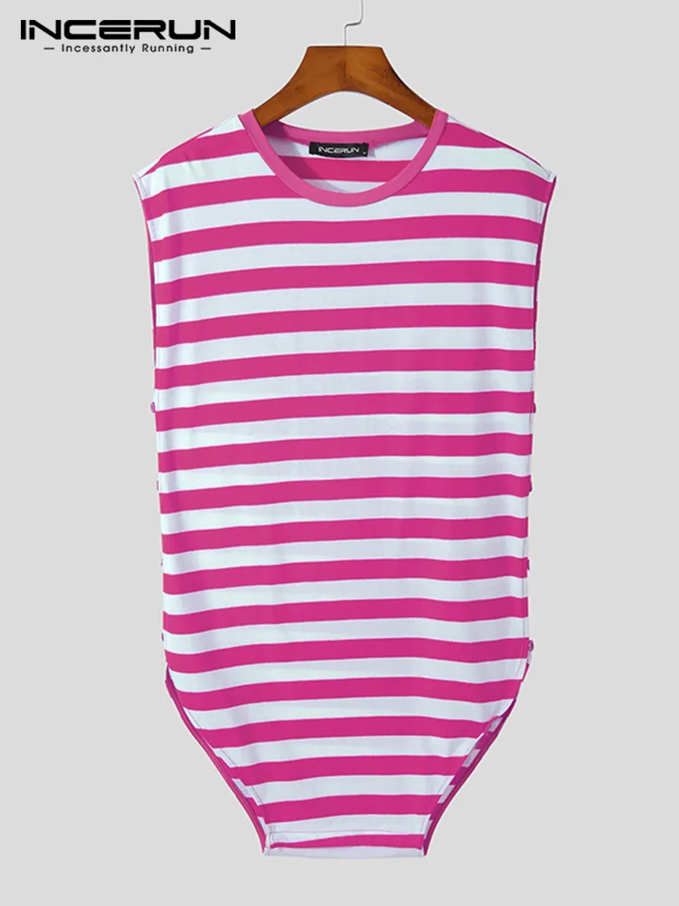 Fashion Casual Style Men Stripe All-match Onesies Stylish Male Sexy Well Fitting Comfortable Triangle Sleeveless Bodysuit S-5XL