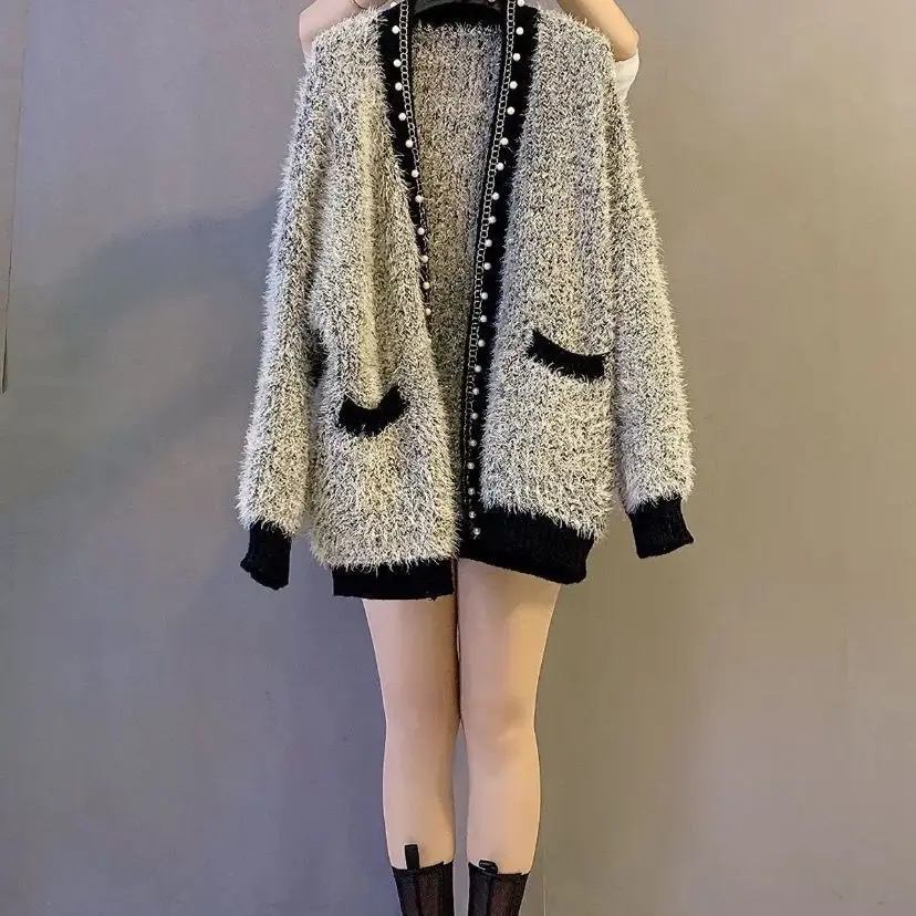 Женская одежда большого размера декоративный свитер с бусинами для ногтей