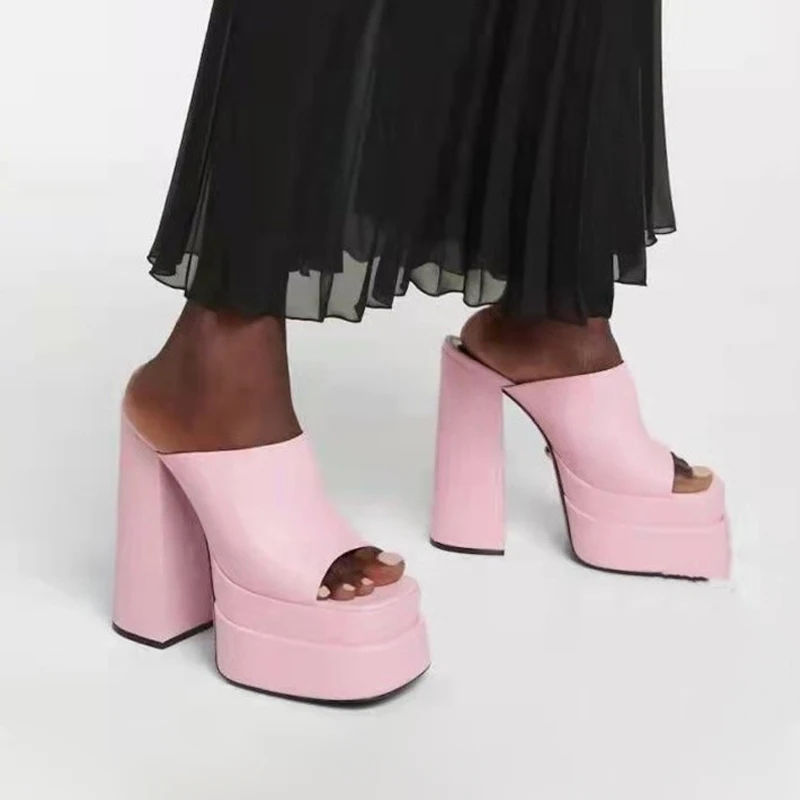 Summer Square Toe Women Sandals PU Leather Ladies Peep Party Super High Heel Platform Female Pumps 2022 Fashion Shoes New |