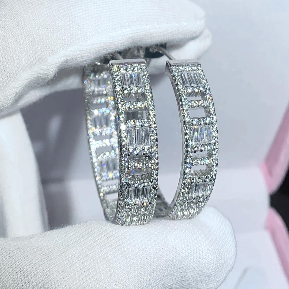 

High Quality Full Fashion Round Cubic Zirconia Hoops Earring Luxury Classic Iced Out Bling CZ 45mm Big Huggie Women Jewelry