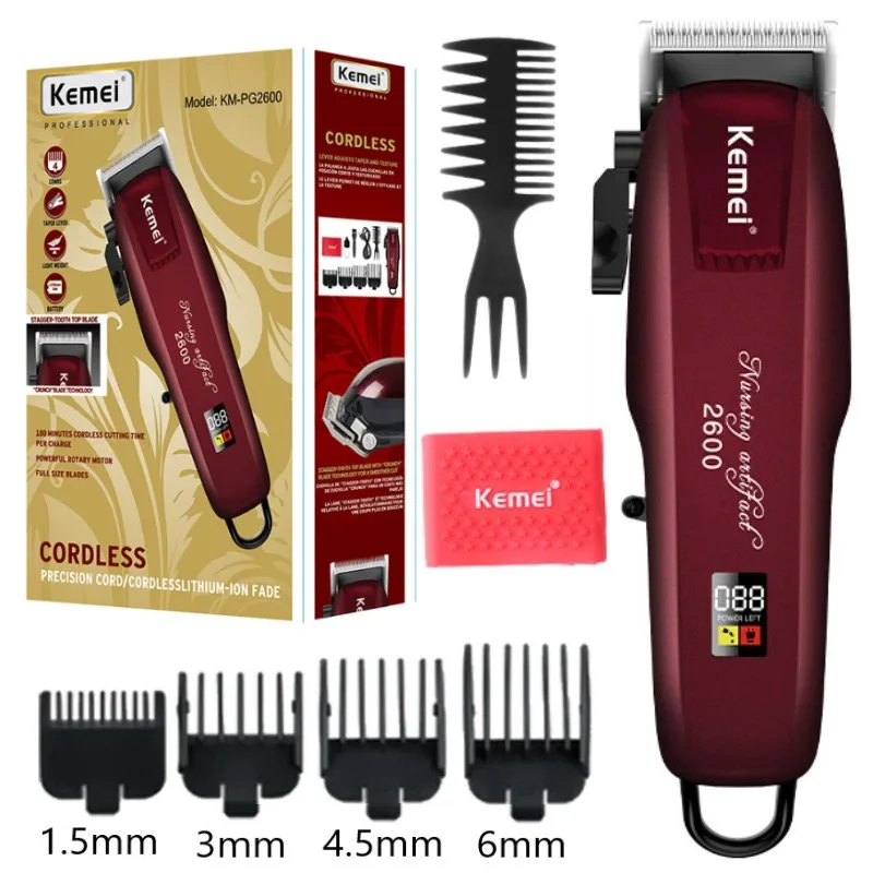 

Перезаряжаемая машинка для стрижки волос Kemei, электрический триммер для волос, профессиональная машинка для стрижки бороды, машинка для стр...