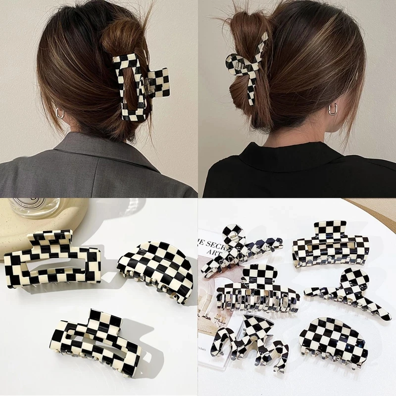 

Элегантная Шахматная заколка для волос, Шпилька для волос для женщин, аксессуары для волос, новая модная Заколка-краб, головной убор