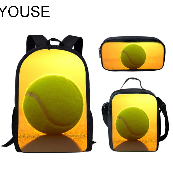 Школьные ранцы YOUSE для детей, холщовые детские рюкзаки с 3D принтом теннисных мячей, сумки на ремне для учебников, 2020