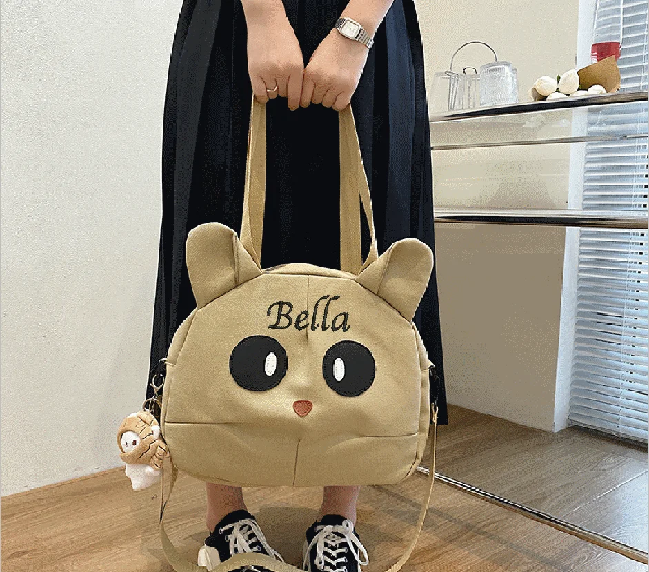 Personalized Customization Canvas Backpack Embroidered Name Cartoon Tote Bag Casual Girls Large Capacity Shopping Bag