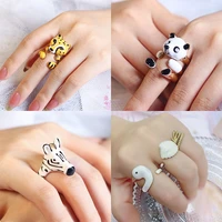 enamel luxury rings for women jewelry set vintage fashion trend cute leopard panda zebra animal full finger metal ring gift