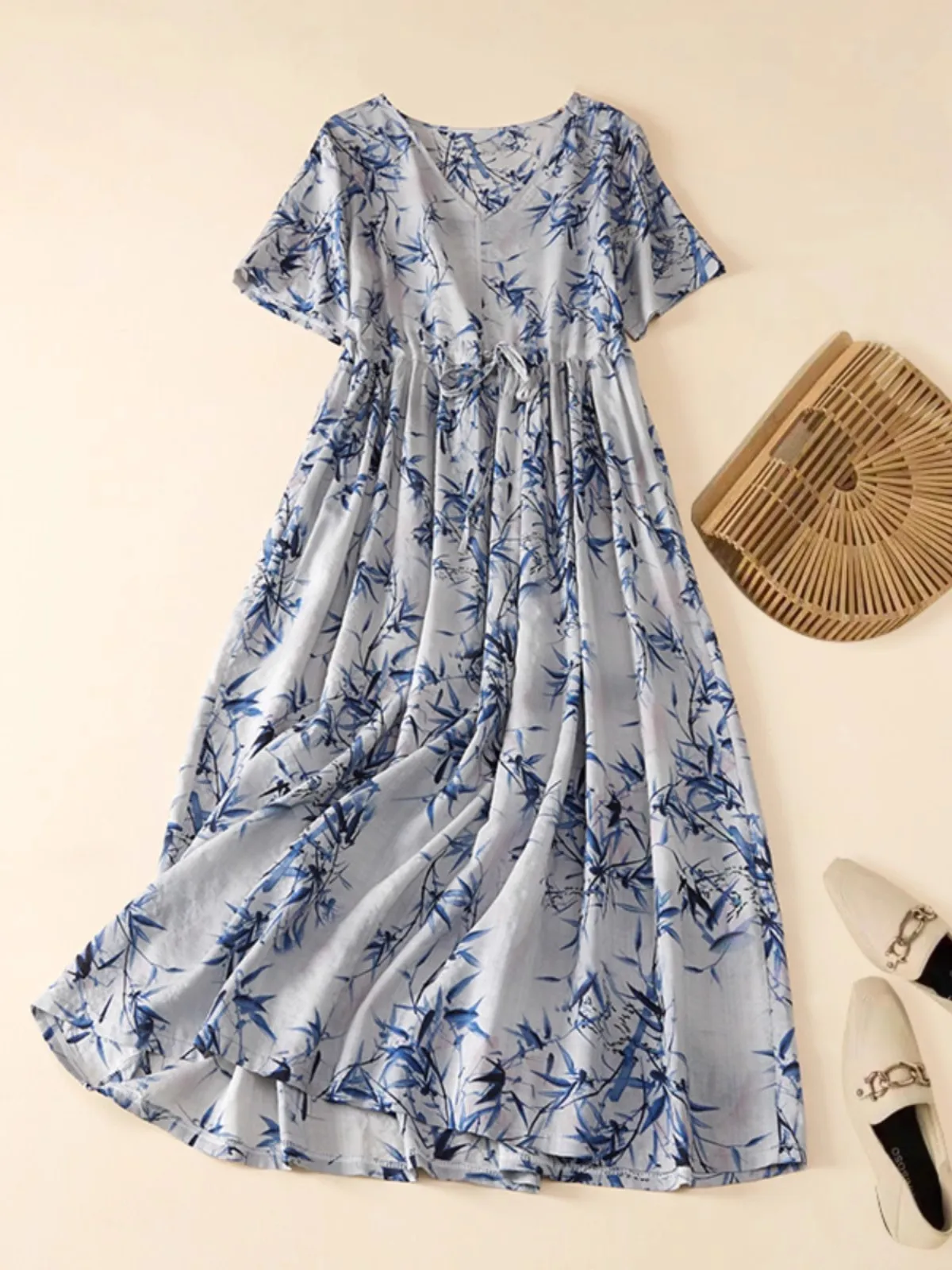 Винтажные женские длинные платья с принтом бамбуковых листьев новинка 2023 года