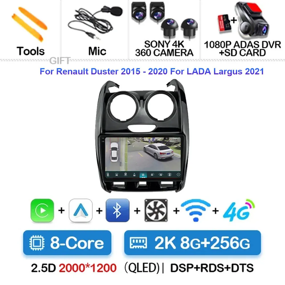 

Автомобильное радио Android 15 для Renault Duster 2014 2015 2016 2017-2020 навигация GPS мультимедийный плеер стерео Wi-Fi + 4G Carplay DSP BT