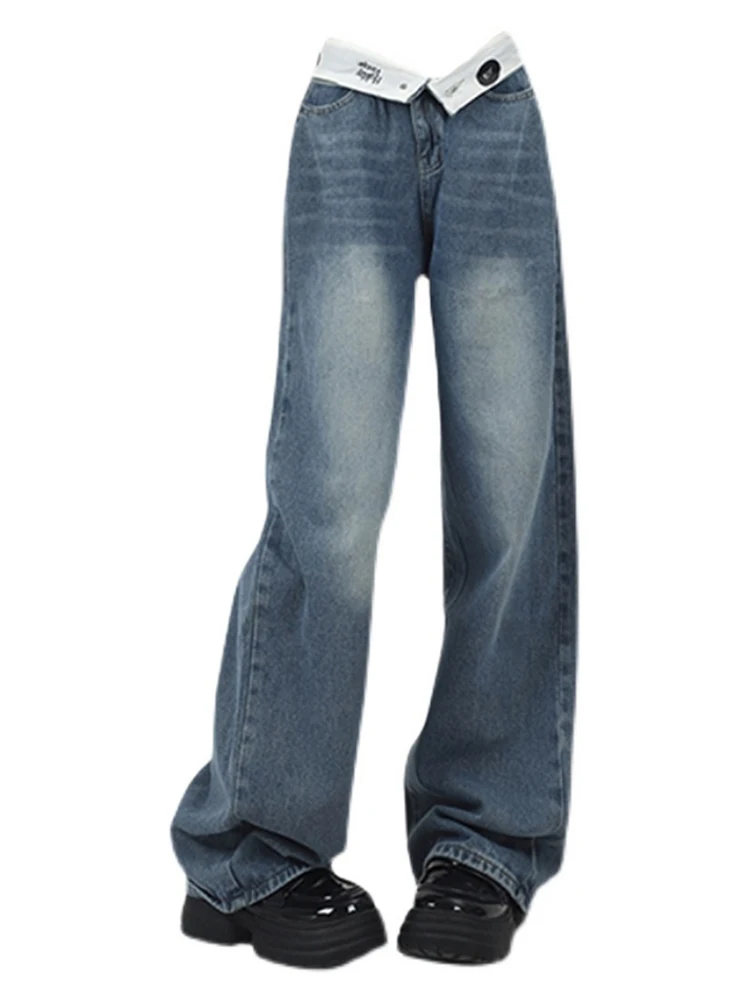 

Женские джинсы с широкими штанинами, винтажные мешковатые брюки из денима в стиле K-POP, уличная одежда в японском стиле, длинные классические брюки, новинка 90-х