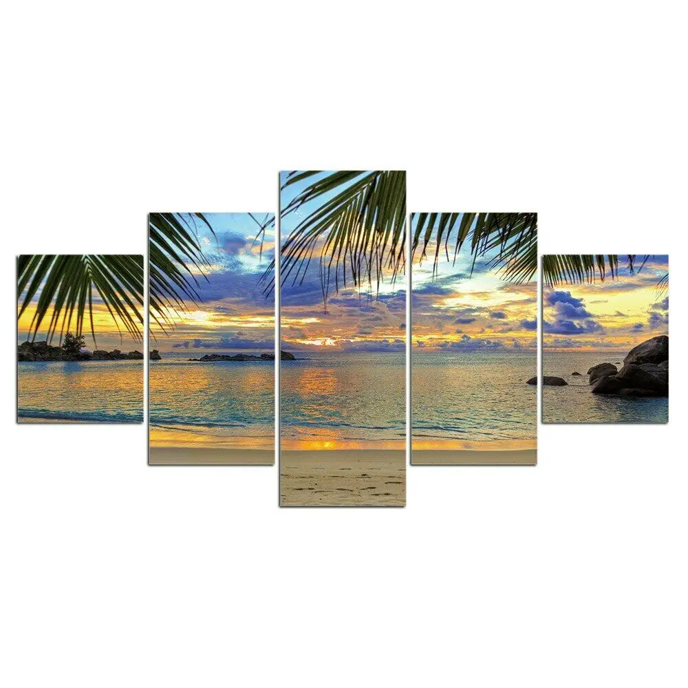 

5Pcs Tropical Seaside Beach Sea Modern Decor Canvas Wall Art HD Print 5 Pieces Pictures Home Decor No Framed 5 Panel Paintings