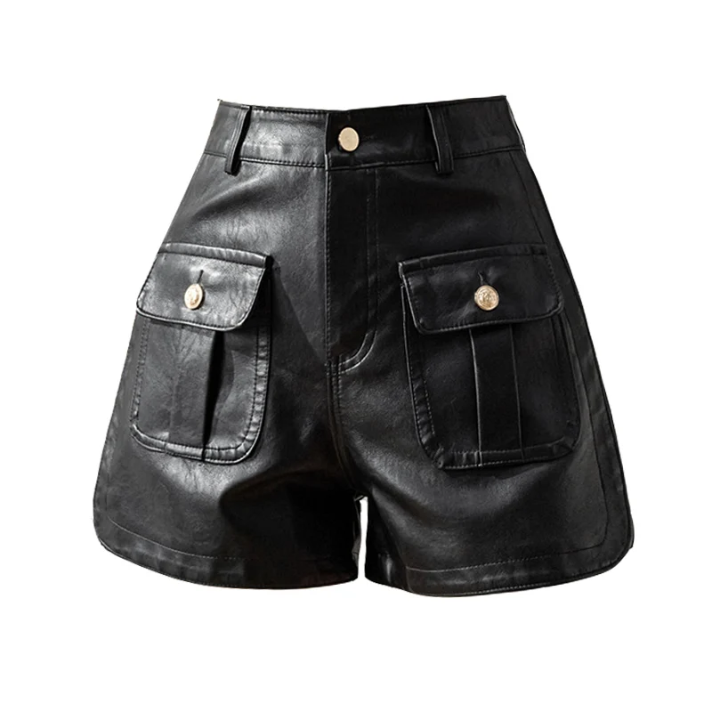 Женские черные готические кожаные шорты винтажные эстетические брюки корейские
