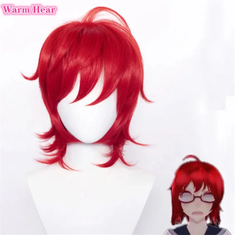 Парик Info-Chan игры Yandere Info Chan короткий красный парик для косплея с очками