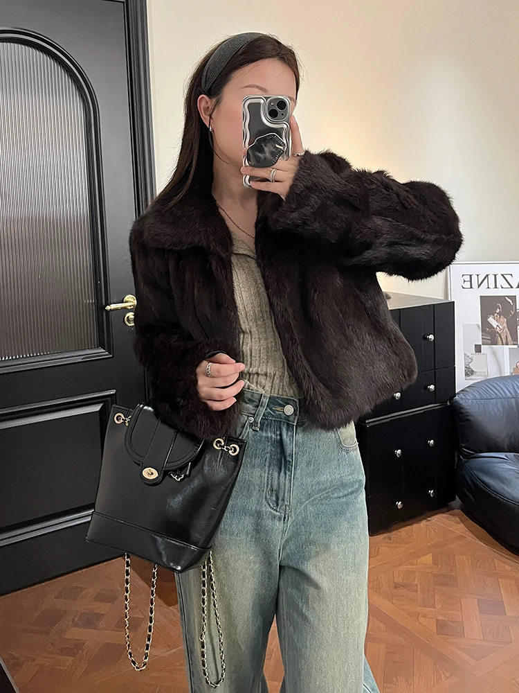 Старые деньги Шандун новинка 2024 зима кофейный цвет полный натуральный мех