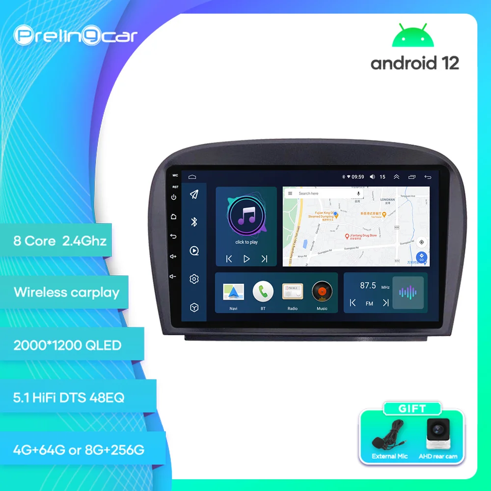 

For Benz SL R230 SL350 SL500 SL55 SL600 SL65 2001-2007 Android 12 Car Monitor 8 256g Carplay RDS GPS Built 2din Radio DVD Player
