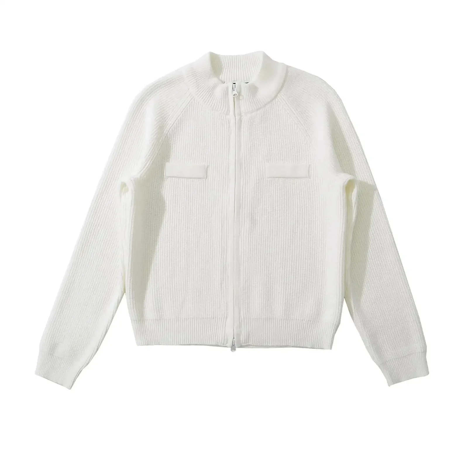 Однотонное женское пальто-кардиган с двусторонней молнией свитер