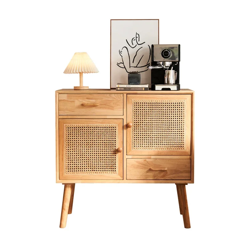 

Solid Wood Sideboard Large Capacity Rattan Storage Cabinet Simple Living Room Storage Storage Cabinet