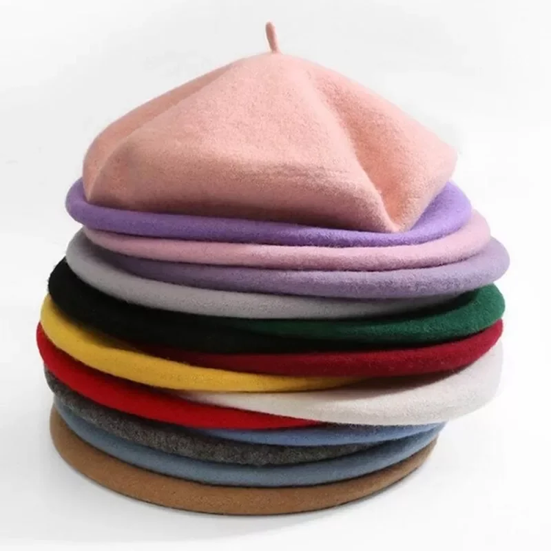 French Plain Beret Caps Beanie Hat for Women Girl French Artist Warm Wool Winter Beanie Hat Cap Vintage Plain Berets