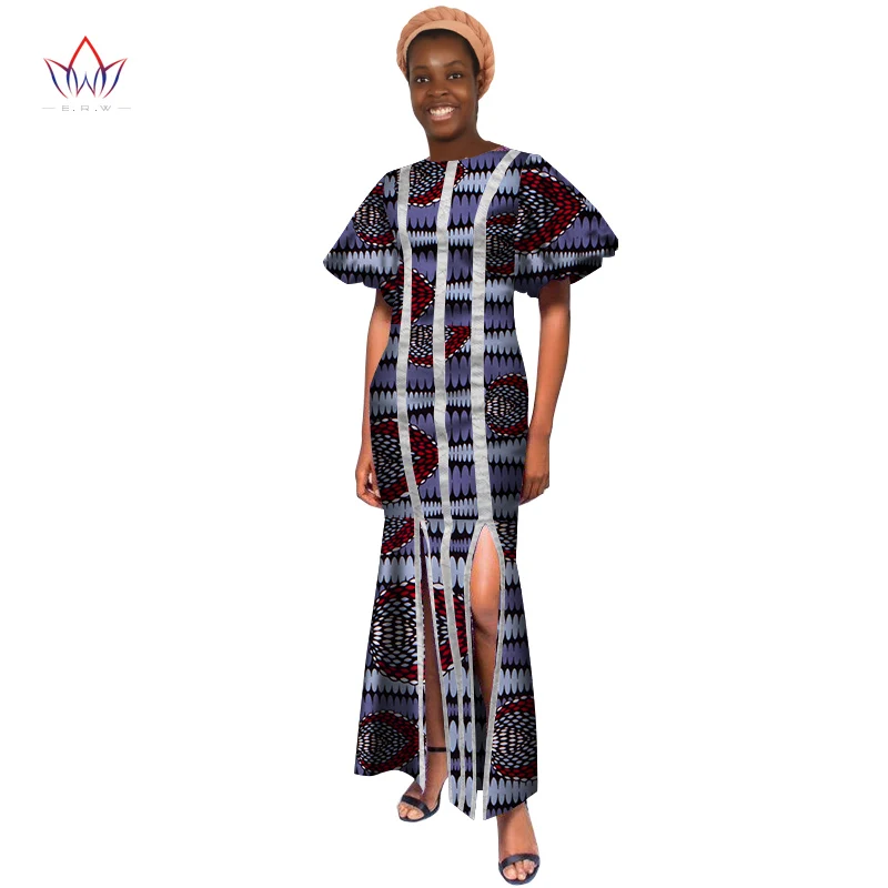 

Bintarealwax African Clothing For Women Bazin Rich Plus Size Long Dress Dashiki Puff Sleeve African Print Dresses WY3286
