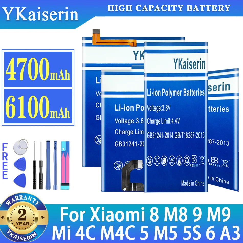 

Аккумулятор ykaisin для Xiaomi Mi 4C M4C 5 M5 6 A3 CC9 CC9e, для Xiaomi 8 Mi 8 Explorer/Mi8 Pro 9 M9, батарея, Бесплатные инструменты