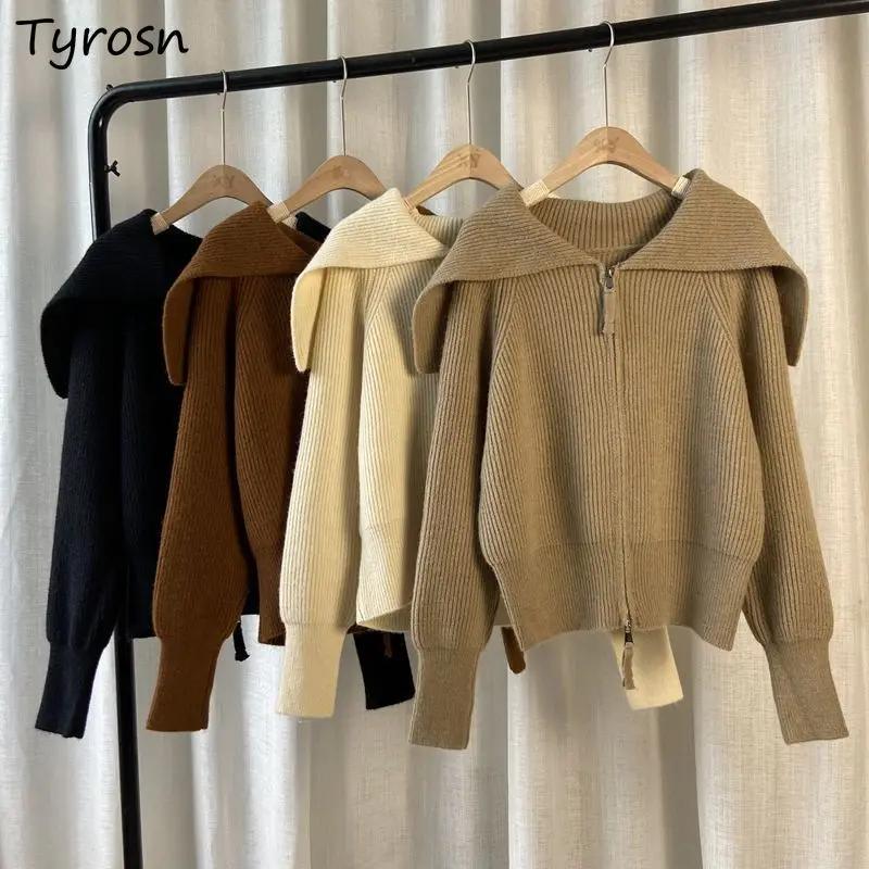 

Lapel Cardigans Jacket for Women Solid All-match Y2k Cute Youth Zipper Sweaters Coat Autumn Winter Korean Fashion College Street