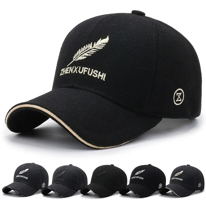 

Outdoor Autumn Winter Baseball Cap Feather Embroidered Unisex Warm Cotton Adjustable Snapback Cap Casual Women Men Sun Hat DP049