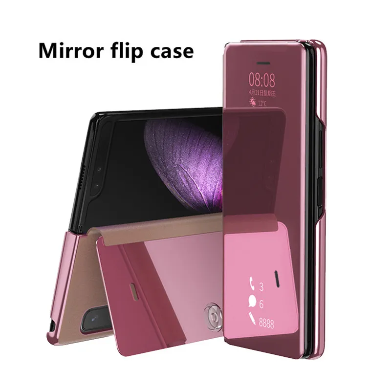 

ZKBOW Smart Mirror Flip Case For Samsung Galaxy Z Fold 2 Fold 3 5G W21 W20 Fold 1 Plating PU Leather Kickstand Shockproof Cover