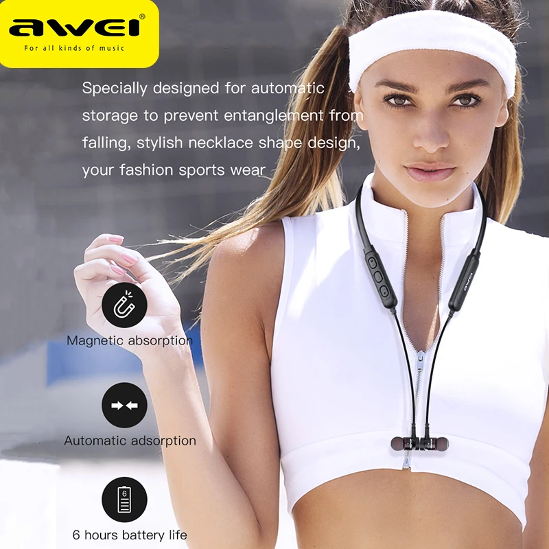 

Awei G10BL Neckband HiFi Wireless Bluetooth Earphones Sports Earbuds Noise Cancelling Stereo Deep Bass Headphones with Mic