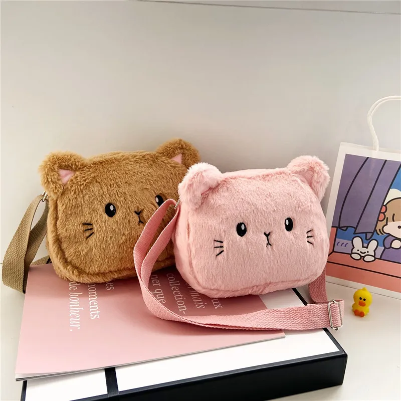

Cute Soft Plush Children's Shoulder Bag Winter Fashion Boys Kids Handbags Coin Purse Kid Plush Backpacks Cartoon Cat Baby Girl