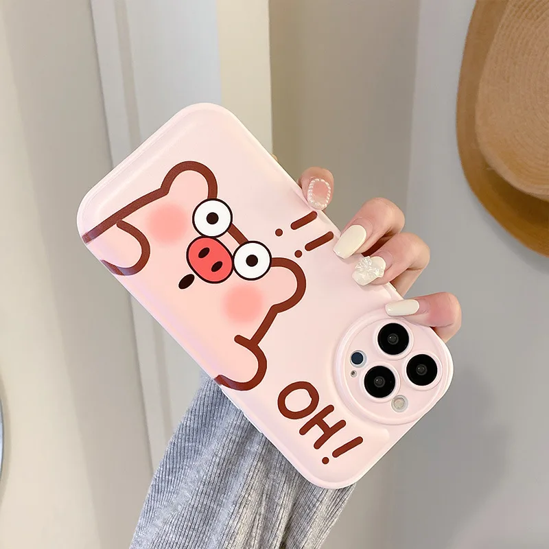 

Cute Cartoon Pink Pig Phone Case For iPhone 14 13 12 11 8 7 Pro MAX XR X XS Plus Silicone Lens Protection Air Cushion Cover