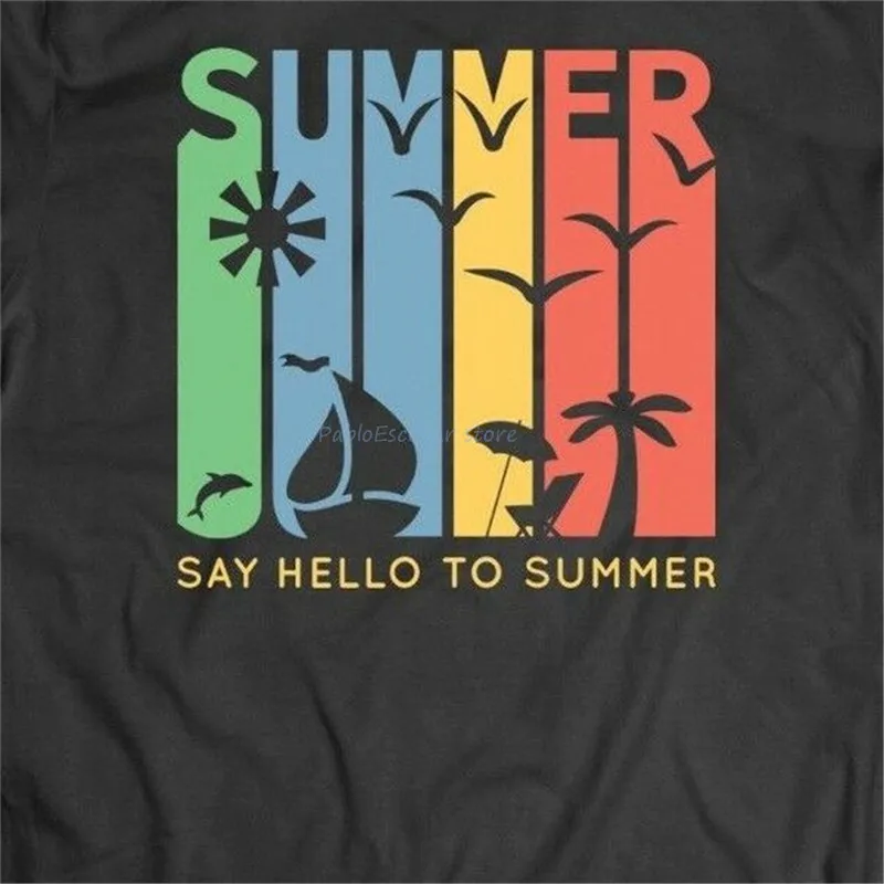 

Hello To Summer Seasonal T-Shirt Oldskool Full Front Print Many Sizes Loose Size Top Funny Tee Shirt