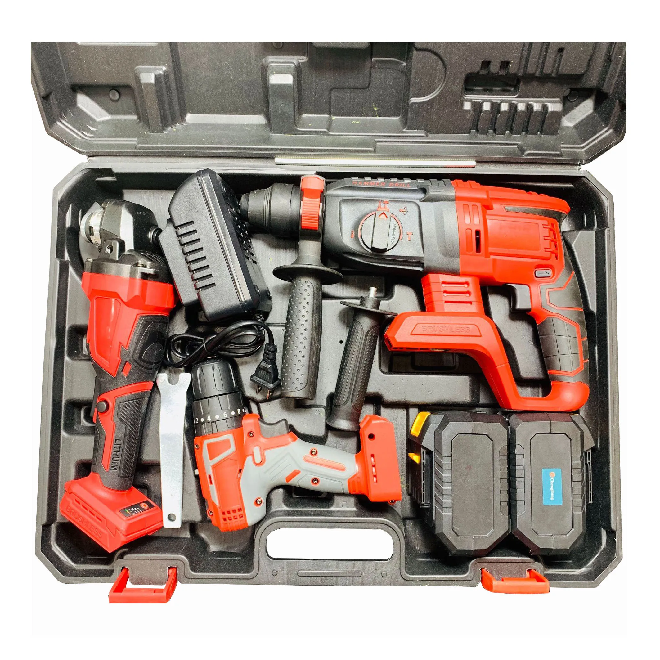 

Sets of 3pcs Power Tools 20V Lithium Brushless Electric Hammer Angle Grinder Cordless Drill Screwdriver Combination Set Red C06