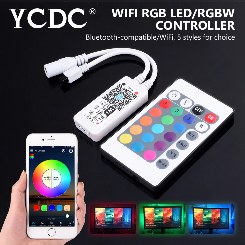 

5V 12V 24V Mini Bluetooth/WiFi DC LED RGB RGBW IR Controller Home for iOS Android APP 5050 3528 LED Lights Strip 24 buttons