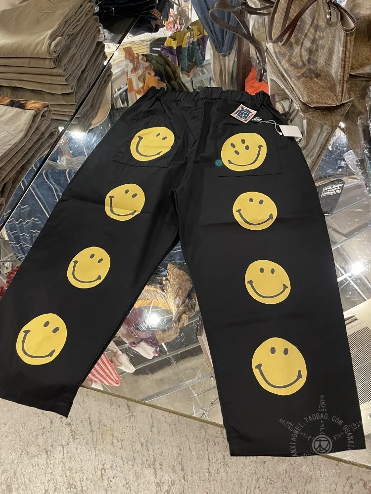 Kapital Hiroda Smiley Face Printing Japan Elastic Waist Retro Casual Capris for Men New Arrival Long Pant Casual Style