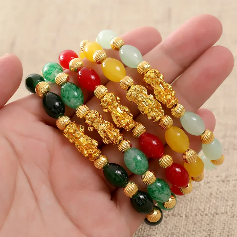 Feng Shui Obsidian Beads Bracelets for Women Men Unisex Wristband Gold Color Pixiu Wealth Good Luck Color Change Animal Bracelet images - 6