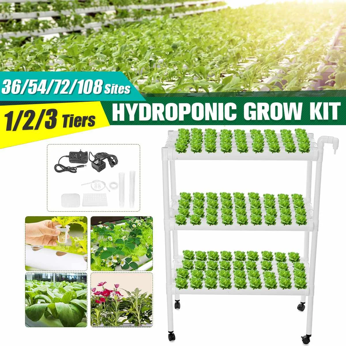 

108 Planting Sites 3 Layers Horizontal Hydroponic Grow Kit Garden Plant Vegetable Planting Grow Box Deep Water Culture System