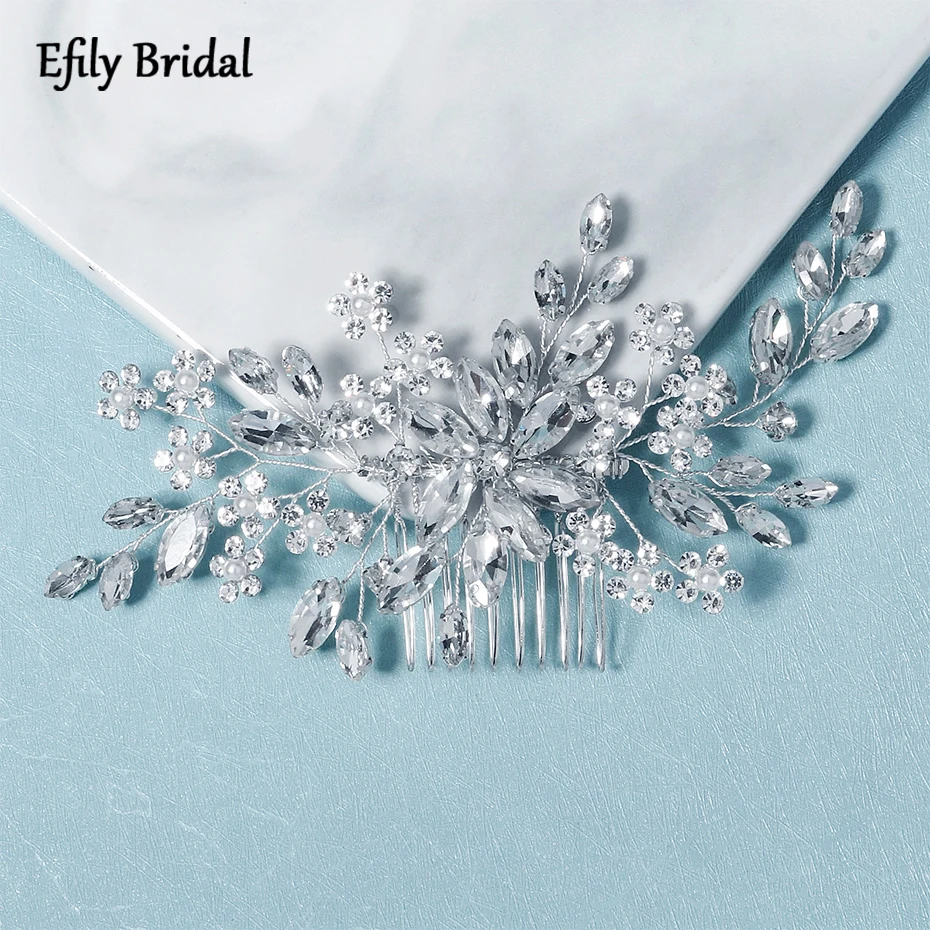 

Efily Rhinestone Flower Wedding Hair Combs Bridal Hair Accessories Pearl Headpiece Women Jewelry Bride Headdress Bridesmaid Gift
