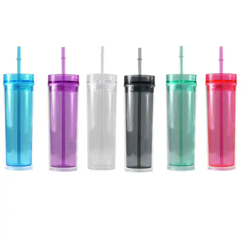 

Skinny Acrylic Tumbler With Straw and Lid 16 Oz Skinny Acrylic Tumblers Double Wall Drinkware Classic Insulated Skinny Tumblers