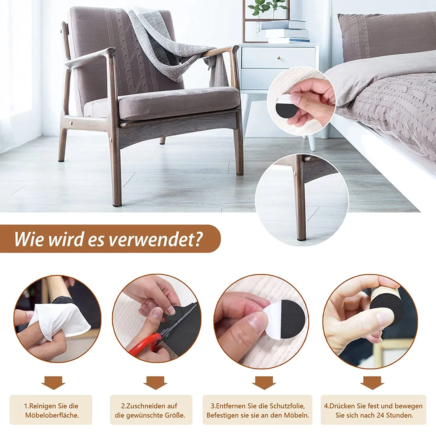 Самоклеящиеся фетровые ползунки 3 рулона фетровых планеров (100 х 10 см + 100 5 2 см) мм