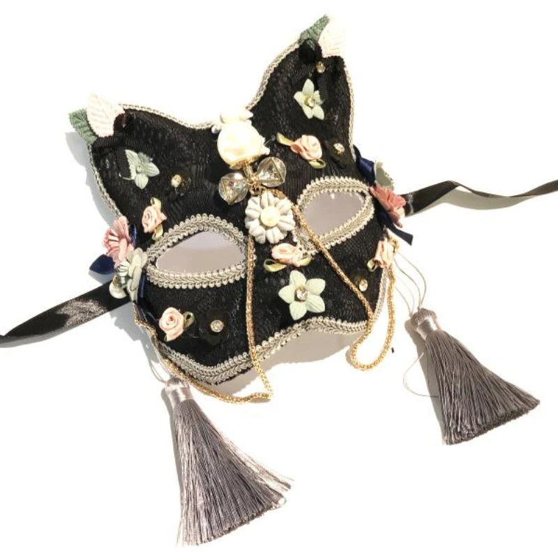 Fox Cat Three-Dimensional Beads Embellishment Decoration Comic Show Japanese Style Mask Halloween Masquerade