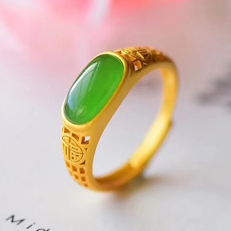 

Серебряное кольцо из натурального нефрита, кольцо с отверстием в китайском ретро-стиле, регулируемое Брендовое ювелирное изделие для женщин