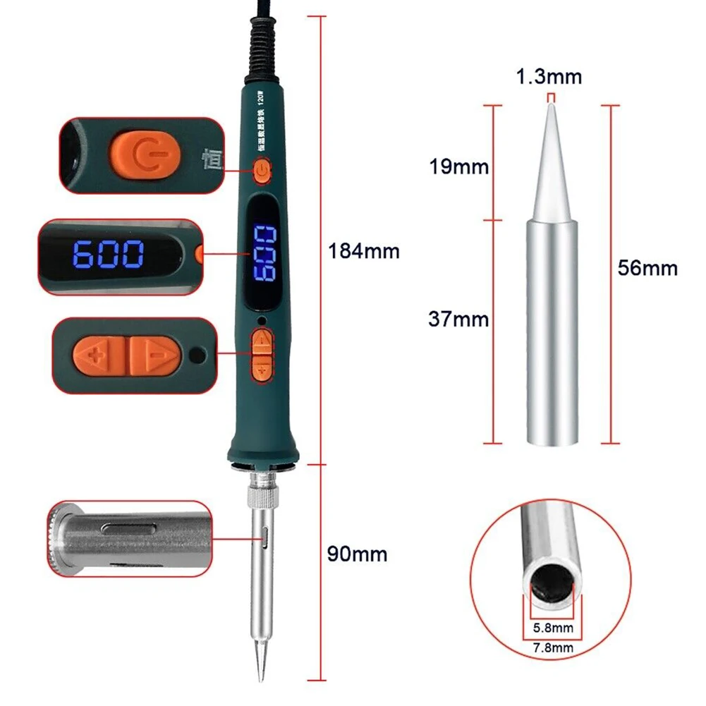 

1 Set Soldering Iron Digita Digital Display Soldering Pen Welder Supplies Welding 120W 200-600℃ 220V Electric LED