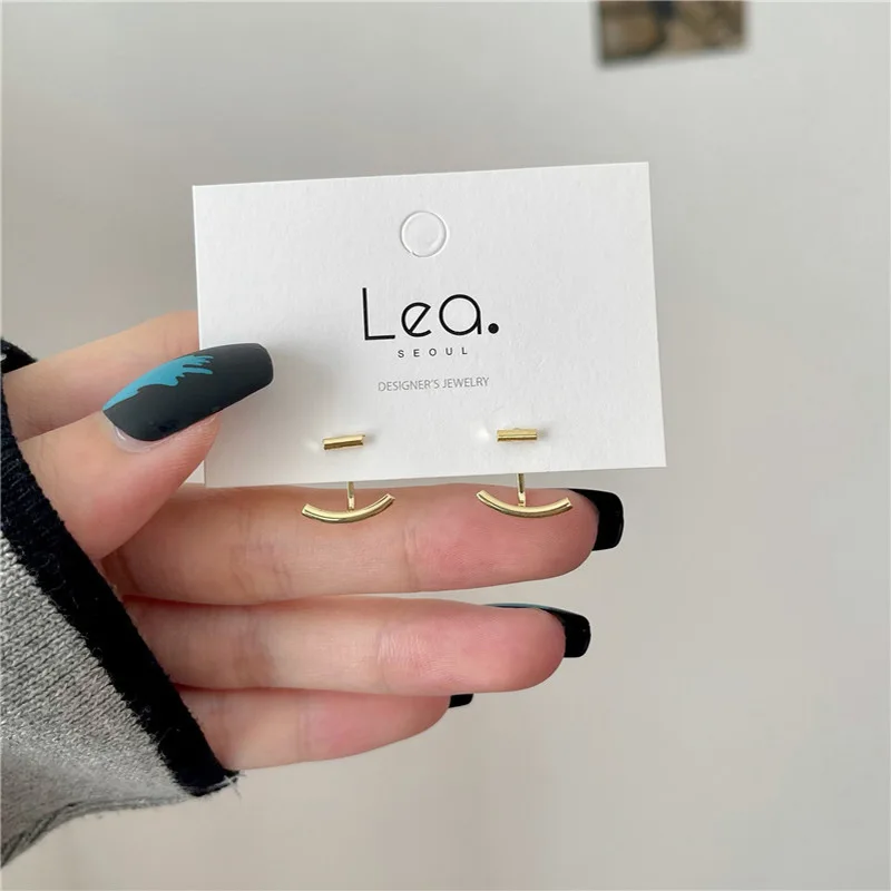 Простые темпераментные золотые серьги в гонконгском стиле корейская мода новый стиль Висячие маленькие Двухсторонние серьги в стиле панк женские серьги