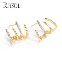 rakol 2022 new fashion four prong setting cubic zirconia stud earrings for women claw ear hook clip earrings party jewelry gifts