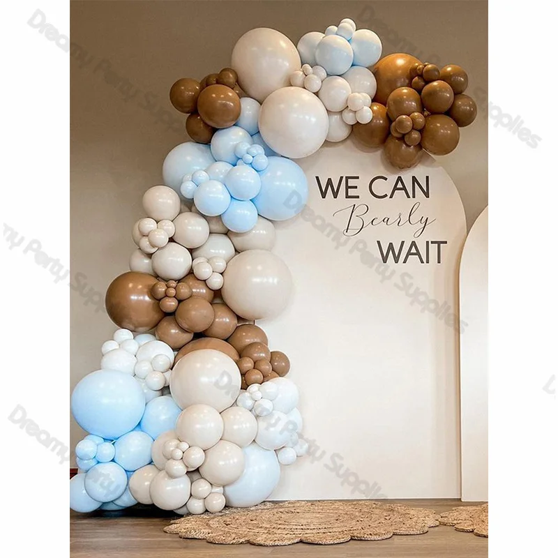 

164pcs Retro Caramel and Blue Balloon Garland Sand White Beige Balloon Arch Kids Baby Shower Baptism Wedding Gender Reveal Decor