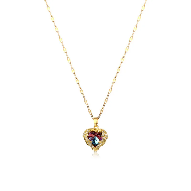 

Niche Design Hundred Match Ocean Heart Titanium Steel Necklace Women with Diamonds Do Not Lose Color