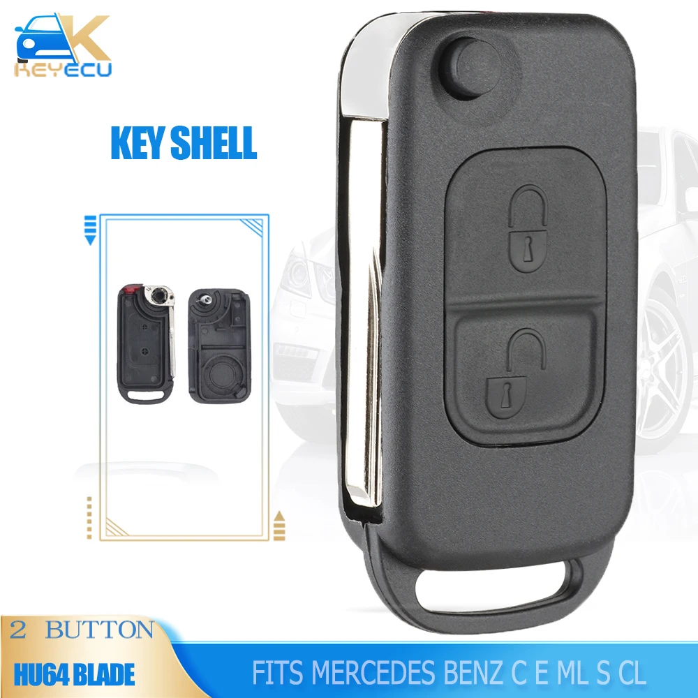 KEYECU 2-кнопочный откидной пульт дистанционного управления для Mercedes Benz C E ML S CL HU64 Blade