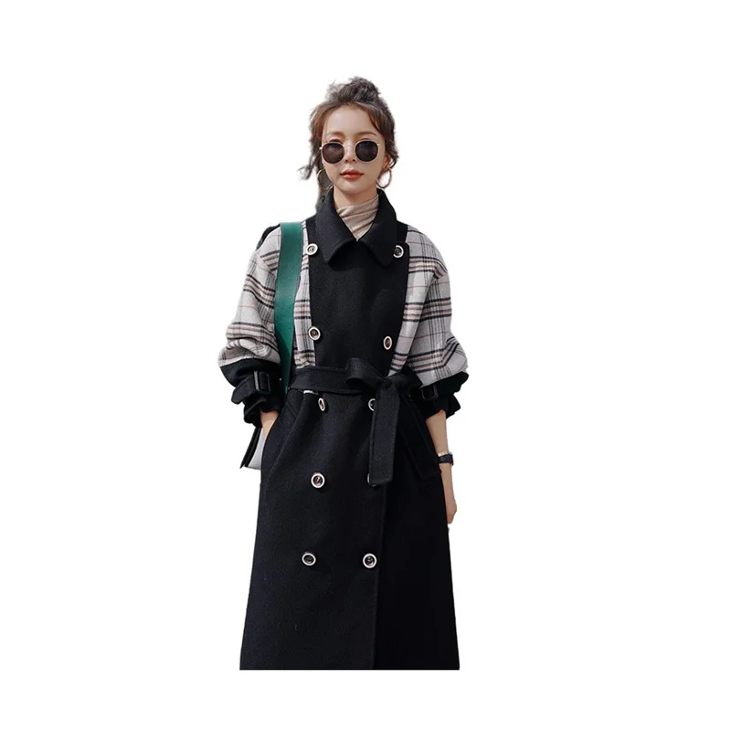 

NEW High Quality Plaid Winter Coat Women Thick Warm Black White Plaid Casual Long Coat Turn-down Collar Loose Soft 2021 New Coat