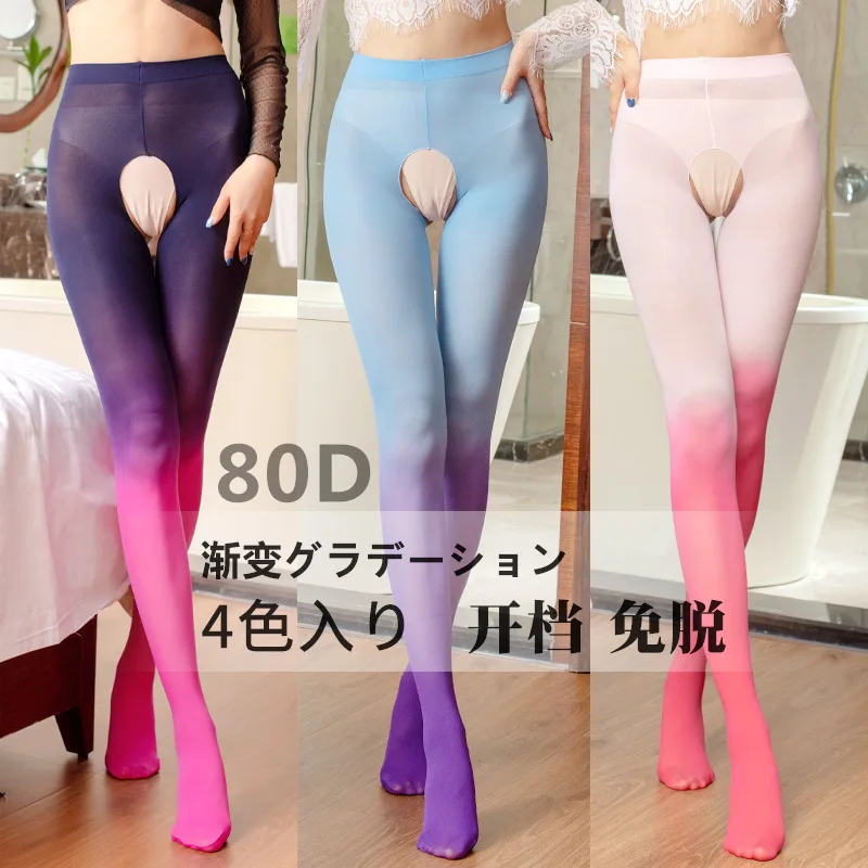 Summer One-pieces Open Crotch Pantyhose Nylons Woman Sexy Sheer Colorful Stockings Women Girls Black Pink White Slimming Tights
