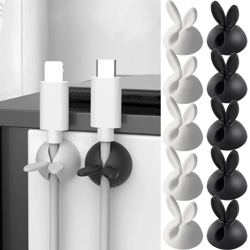 

10Pcs Data Cable Holder Cute Bunny Ear Cables Fixer Car Dashboard Office Phone Charger Cable Manager Headphone Cable Organizer