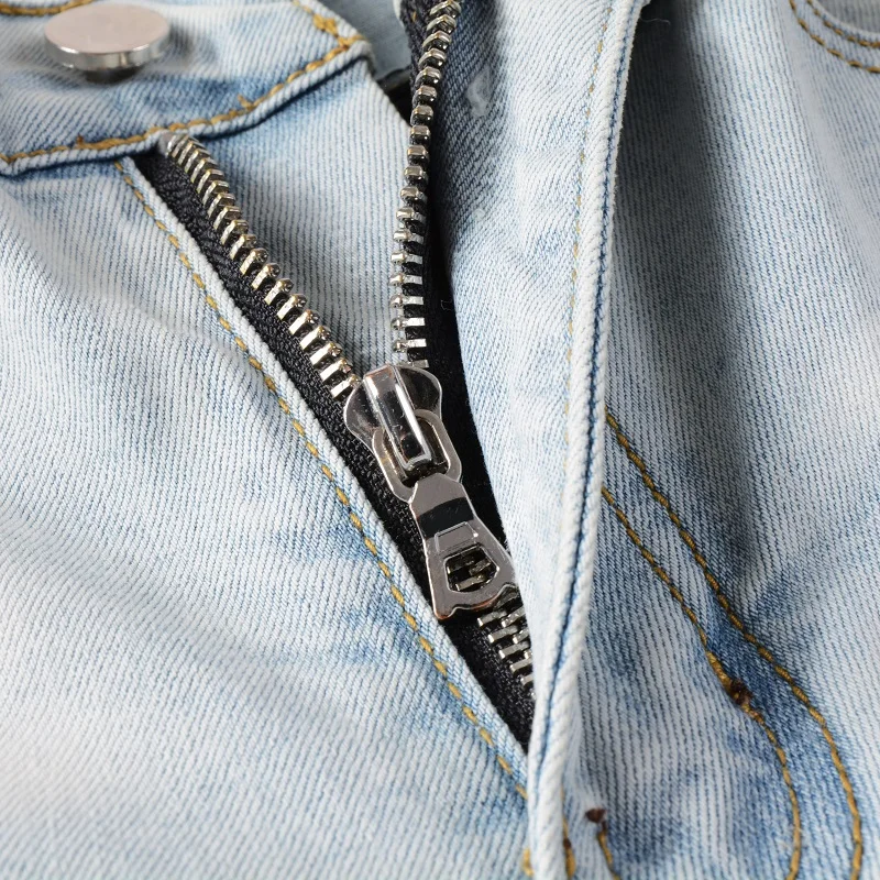 Fashion Streetwear Men Jeans Retro Light Blue Elastic Slim Fit Hole Ripped Jeans Men Patched Designer Brand Hip Hop Pants Hombre